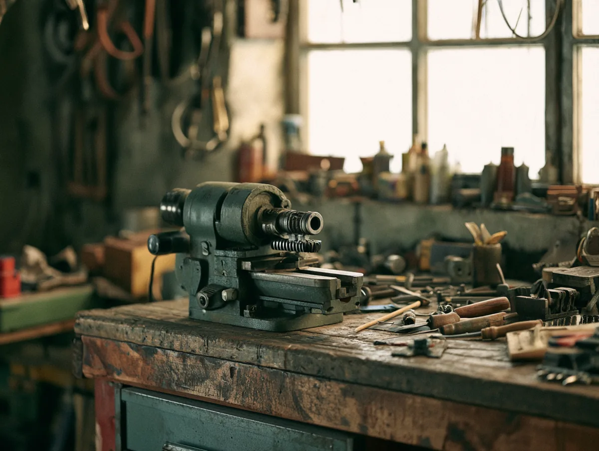 Pipe threading machine on a workshop bench